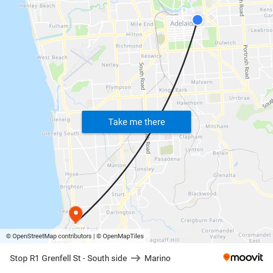 Stop R1 Grenfell St - South side to Marino map