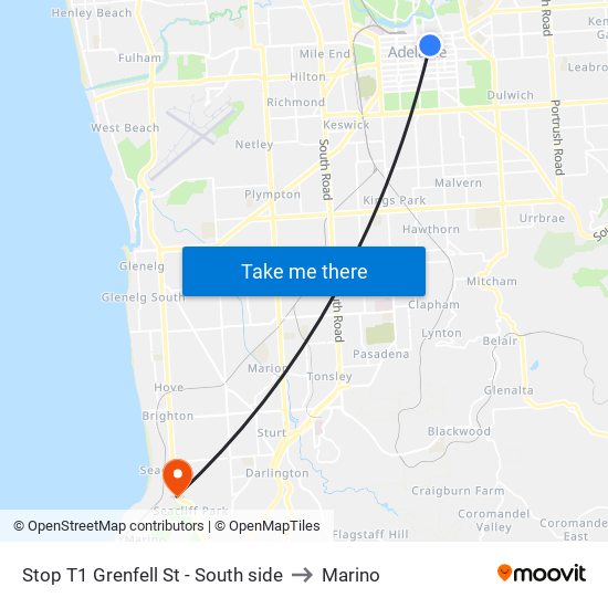 Stop T1 Grenfell St - South side to Marino map