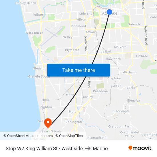 Stop W2 King William St - West side to Marino map