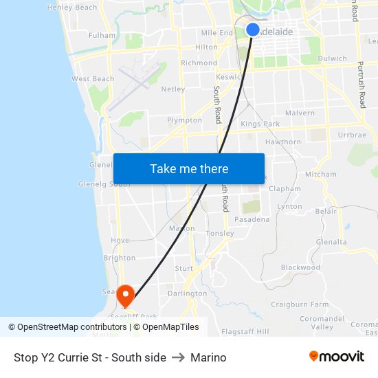 Stop Y2 Currie St - South side to Marino map