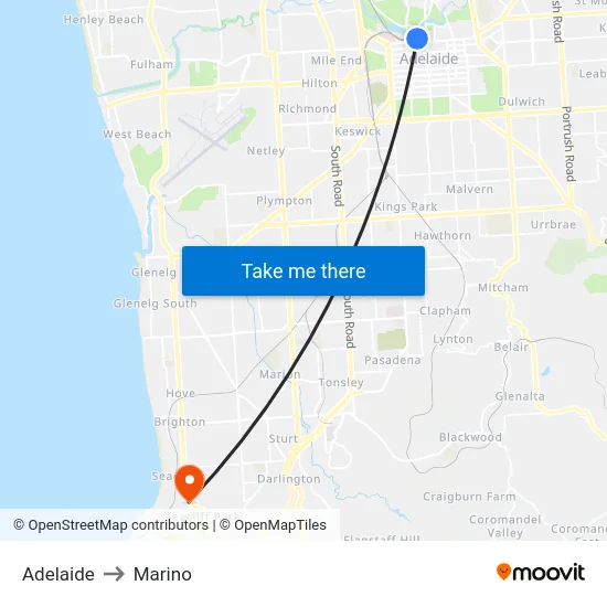 Adelaide to Marino map