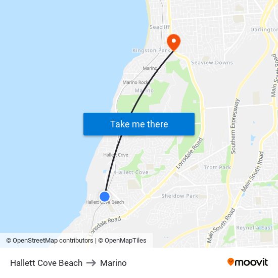 Hallett Cove Beach to Marino map