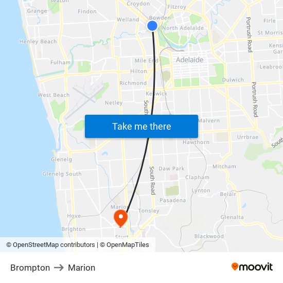 Brompton to Marion map