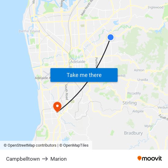 Campbelltown to Marion map