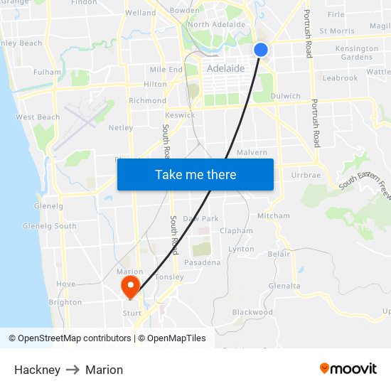 Hackney to Marion map