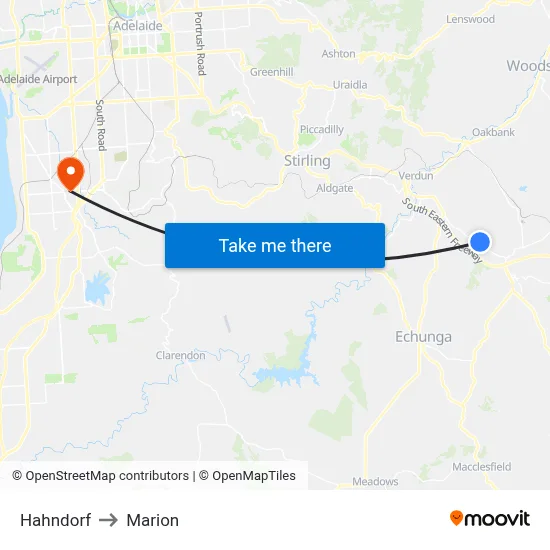Hahndorf to Marion map