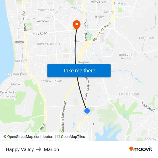 Happy Valley to Marion map