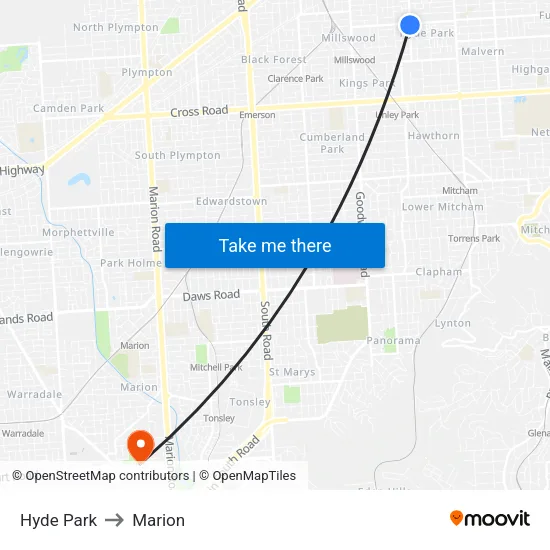 Hyde Park to Marion map