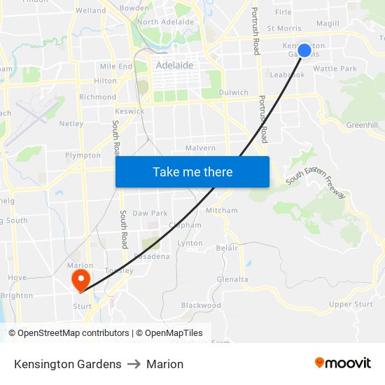 Kensington Gardens to Marion map