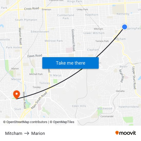 Mitcham to Marion map