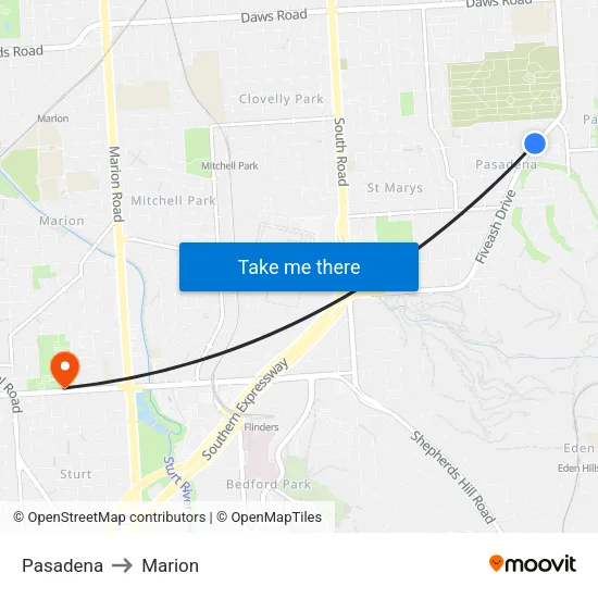Pasadena to Marion map