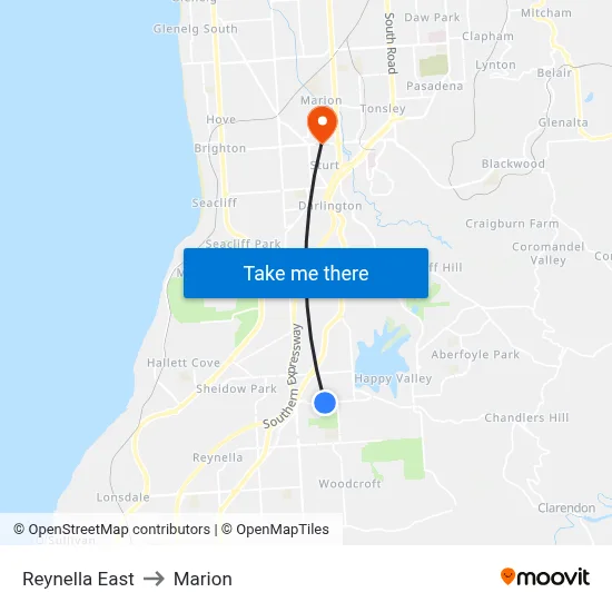 Reynella East to Marion map