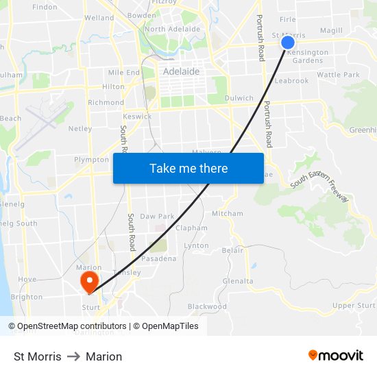 St Morris to Marion map