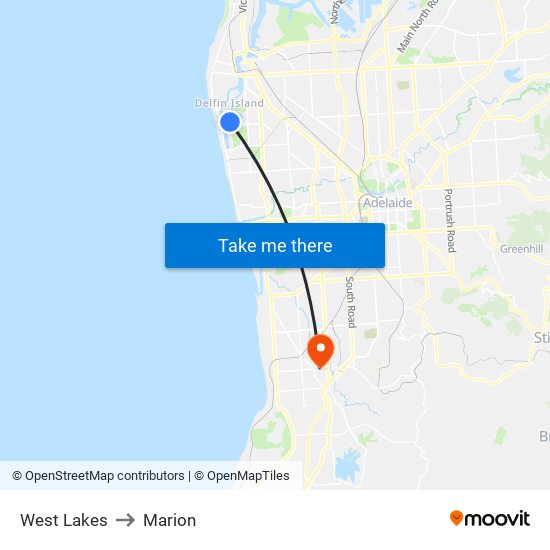 West Lakes to Marion map