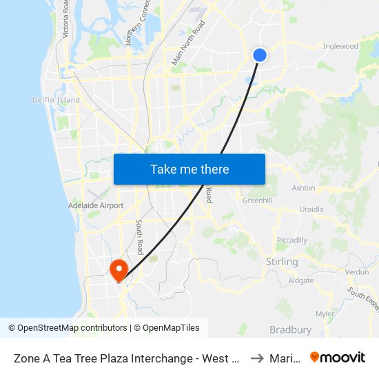 Zone A Tea Tree Plaza Interchange - West side to Marion map