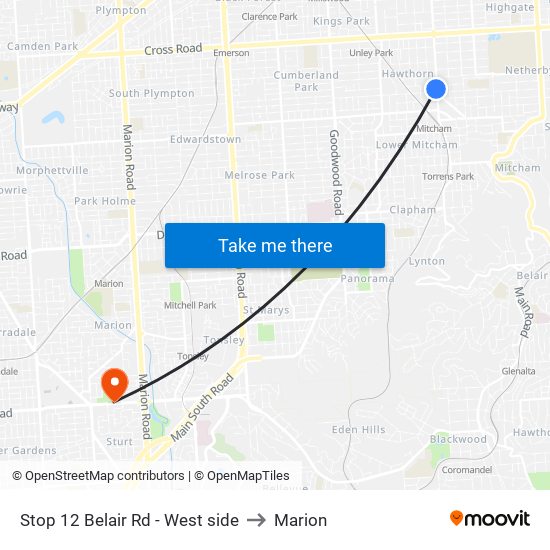 Stop 12 Belair Rd - West side to Marion map