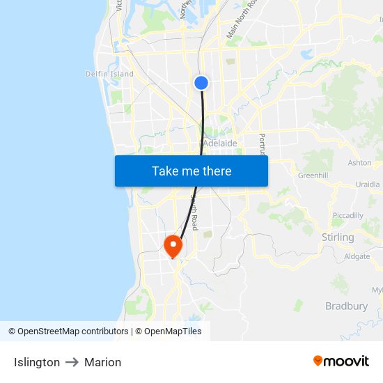 Islington to Marion map