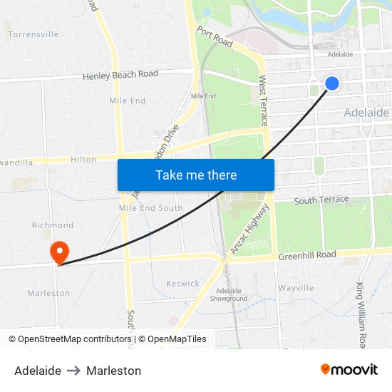 Adelaide to Marleston map