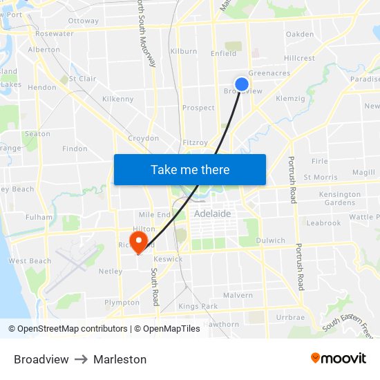 Broadview to Marleston map