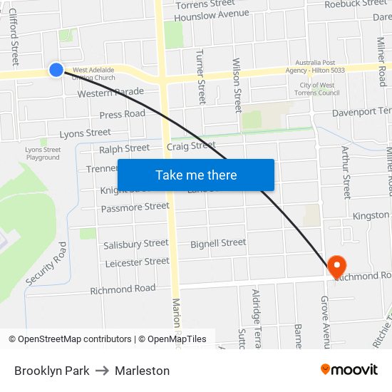 Brooklyn Park to Marleston map