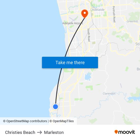 Christies Beach to Marleston map