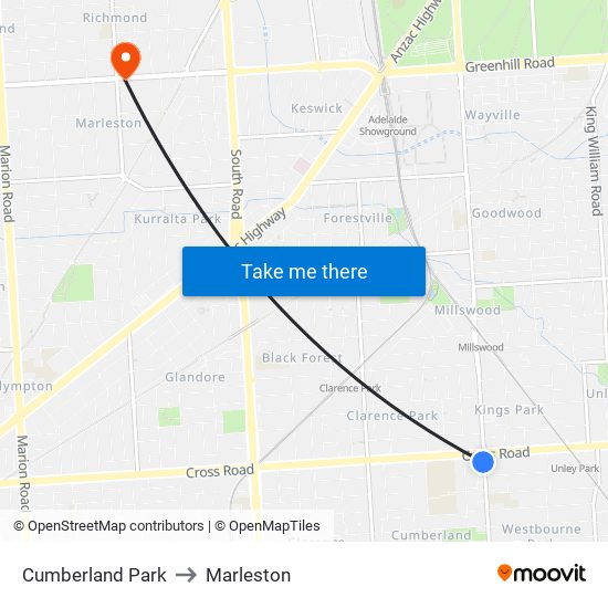 Cumberland Park to Marleston map