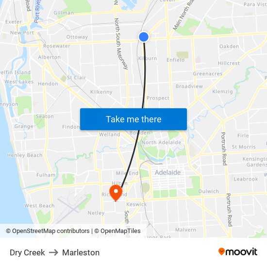 Dry Creek to Marleston map