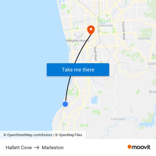 Hallett Cove to Marleston map