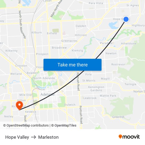 Hope Valley to Marleston map