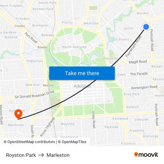 Royston Park to Marleston map