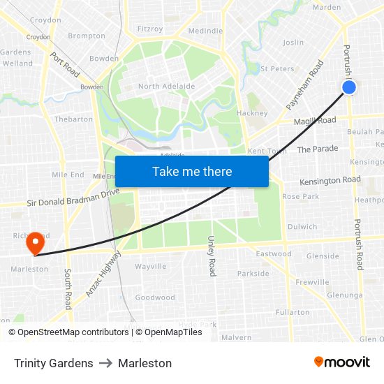 Trinity Gardens to Marleston map