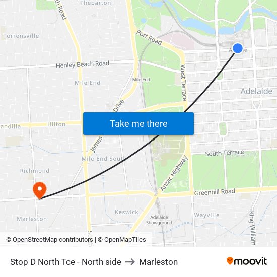 Stop D North Tce - North side to Marleston map