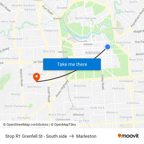 Stop R1 Grenfell St - South side to Marleston map