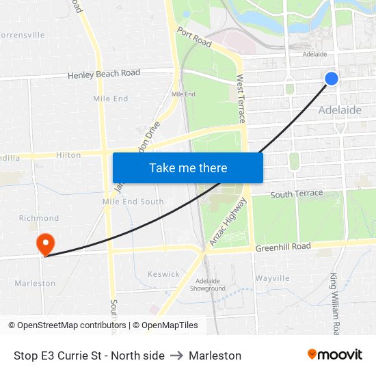 Stop E3 Currie St - North side to Marleston map