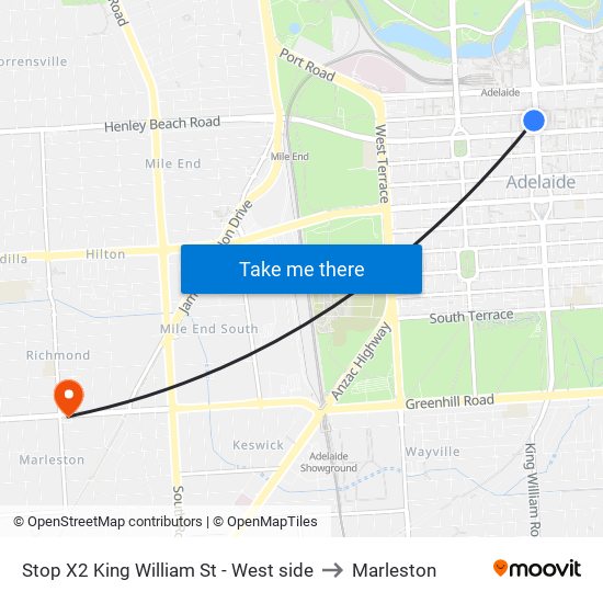 Stop X2 King William St - West side to Marleston map