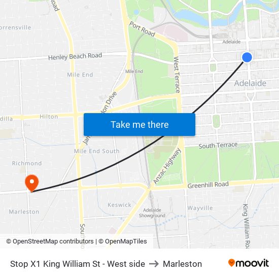 Stop X1 King William St - West side to Marleston map