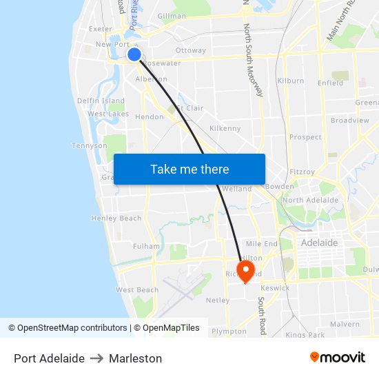 Port Adelaide to Marleston map