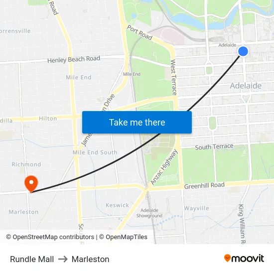 Rundle Mall to Marleston map