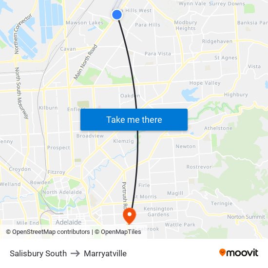 Salisbury South to Marryatville, Adelaide with public transportation