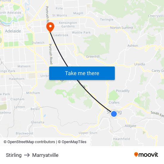 Stirling to Marryatville map