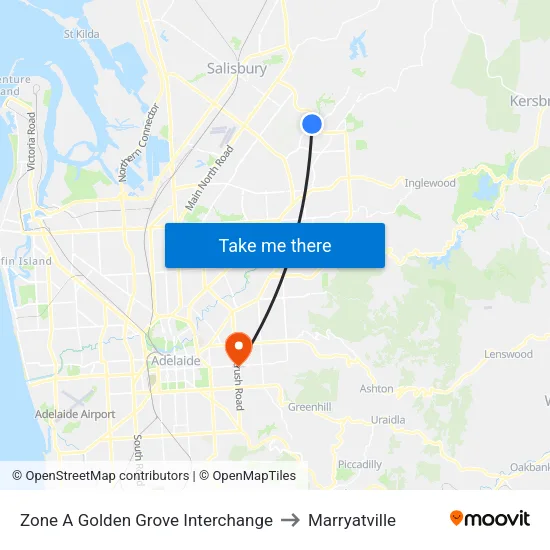 Zone A Golden Grove Interchange to Marryatville map