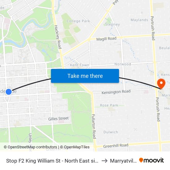 Stop F2 King William St - North East side to Marryatville map