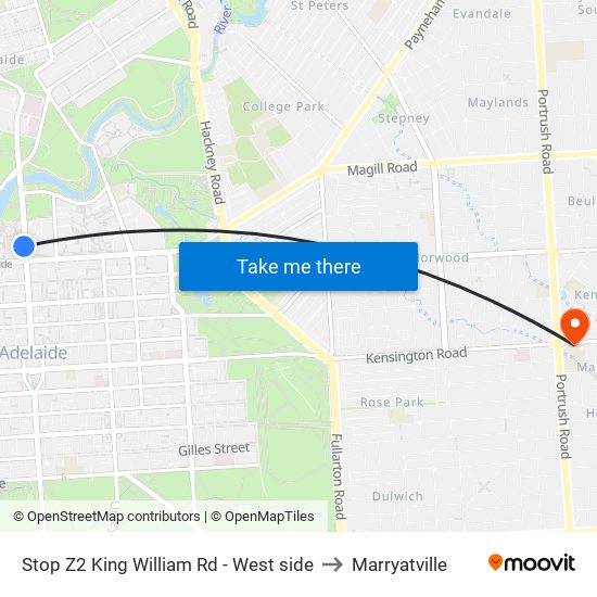 Stop Z2 King William Rd - West side to Marryatville map