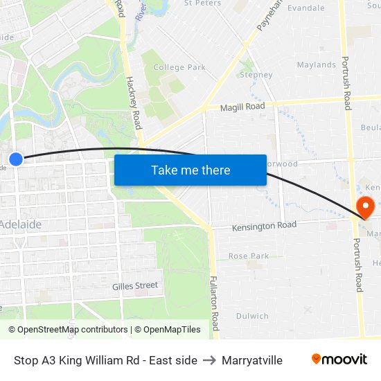 Stop A3 King William Rd - East side to Marryatville map