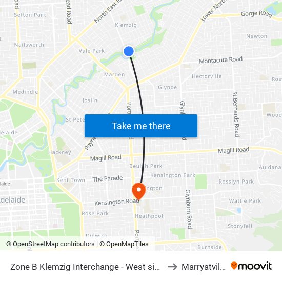 Zone B Klemzig Interchange - West side to Marryatville map