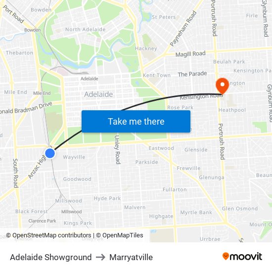 Adelaide Showground to Marryatville map