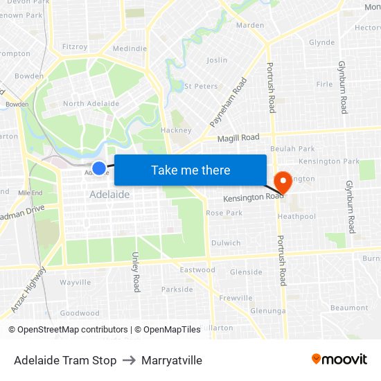 Adelaide Tram Stop to Marryatville map