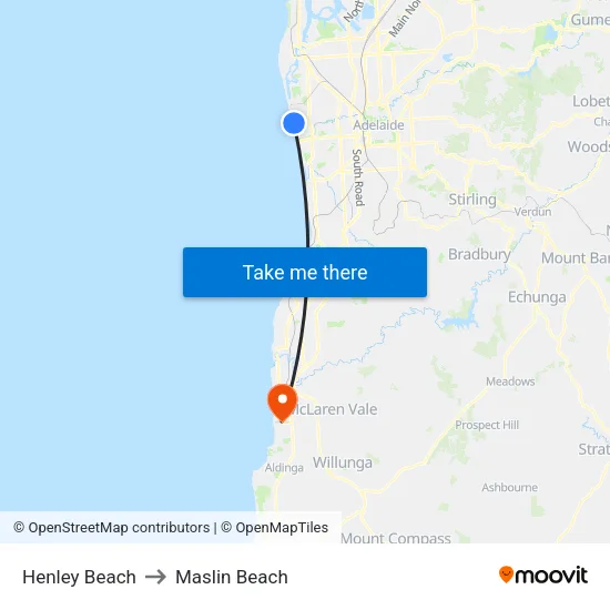 Henley Beach to Maslin Beach map