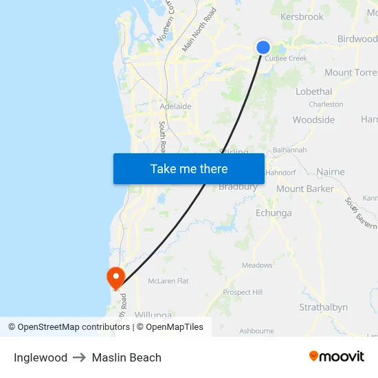 Inglewood to Maslin Beach map