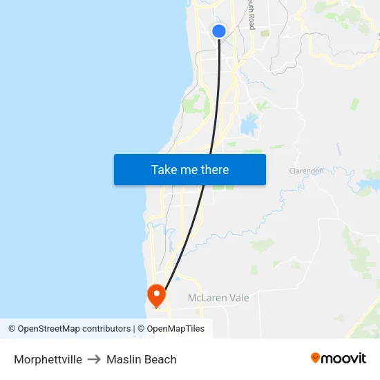 Morphettville to Maslin Beach map